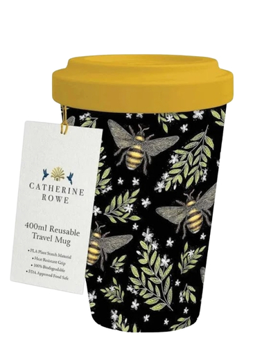 Enjoy your daily coffee in elegant, eco-friendly style with this beautiful 'Botanical Bee' reusable cup from Museums & Galleries. Adorned with a charming and intricate design of bees buzzing amongst delicate botanicals, it turns your morning brew into a little work of art. Made from sustainable materials with a secure lid, it's the perfect way to enjoy your coffee on the go while doing your bit for the planet. A beautiful and practical gift for any nature lover.
